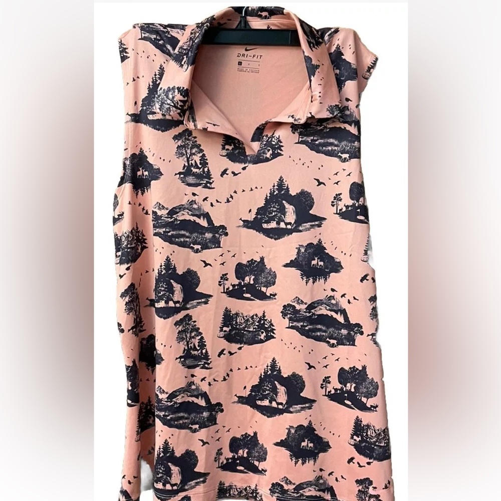 Women’s Large Nike Pink Black Wildlife Graphic Details Dri-Fit Polo Standard Fit